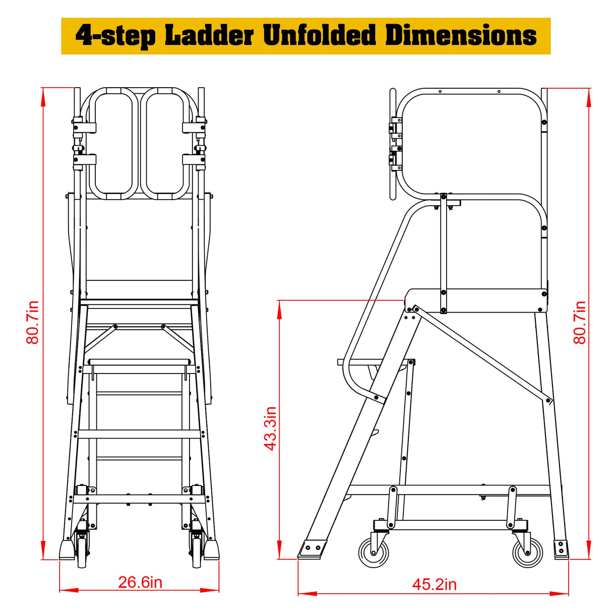 Heavy - Duty Aluminum 4 Step Rolling Platform Ladder with 375lbs Capacity - Fab Heavy Parts
