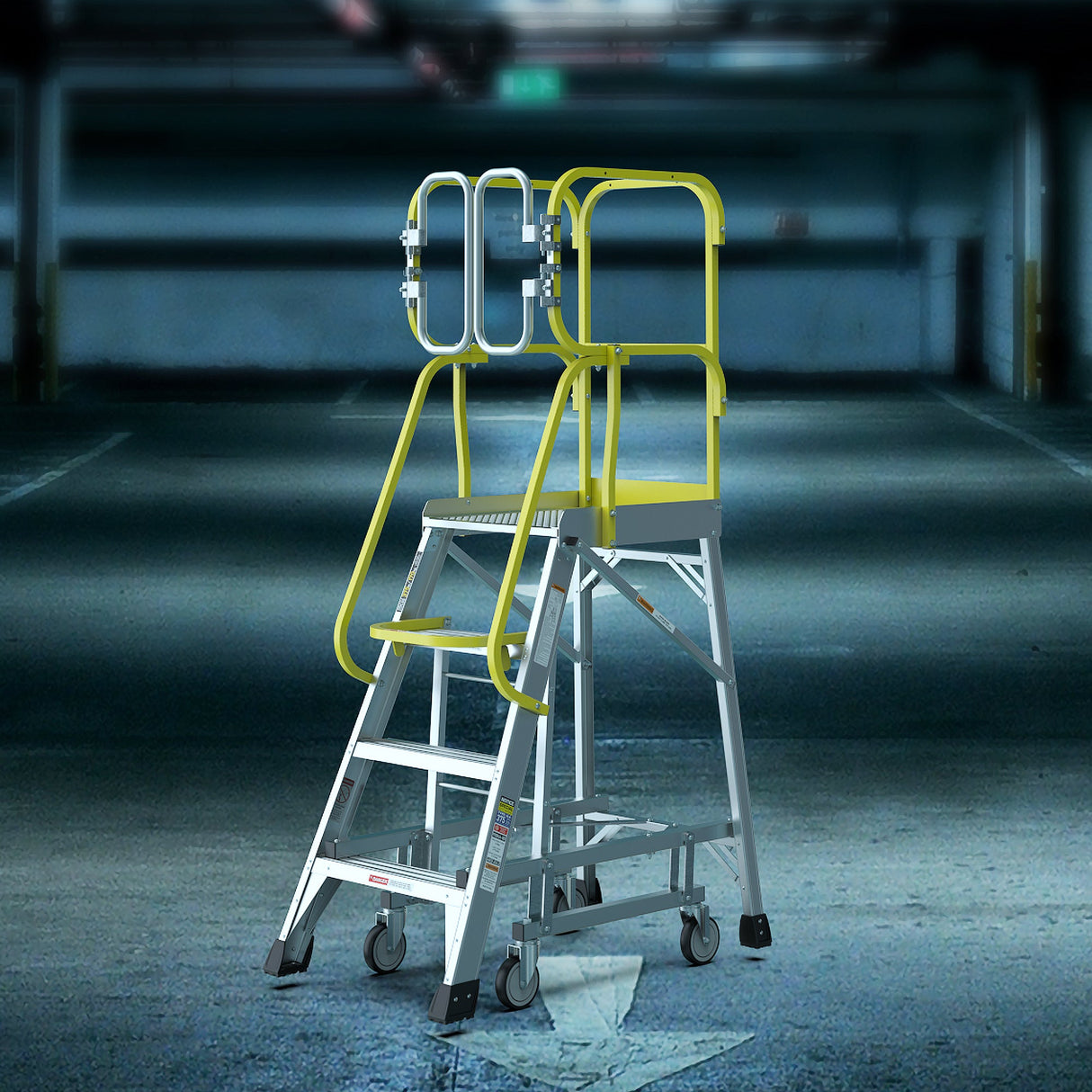 Heavy - Duty Aluminum 4 Step Rolling Platform Ladder with 375lbs Capacity - Fab Heavy Parts