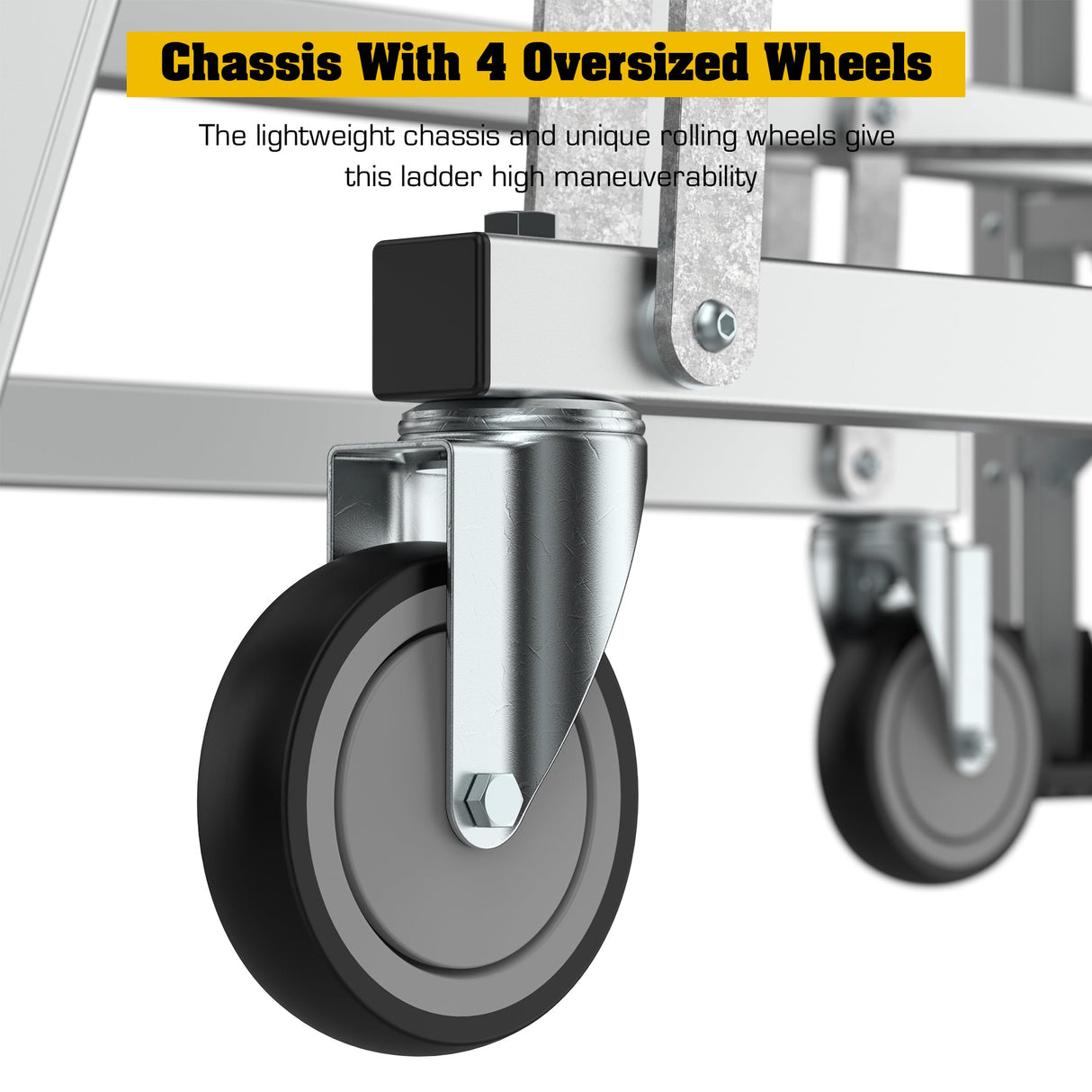 Heavy - Duty Aluminum Rolling Platform Ladder with 5 Steps 375lbs Capacity 50.80 x 28.40 x 89.70 inches - Fab Heavy Parts
