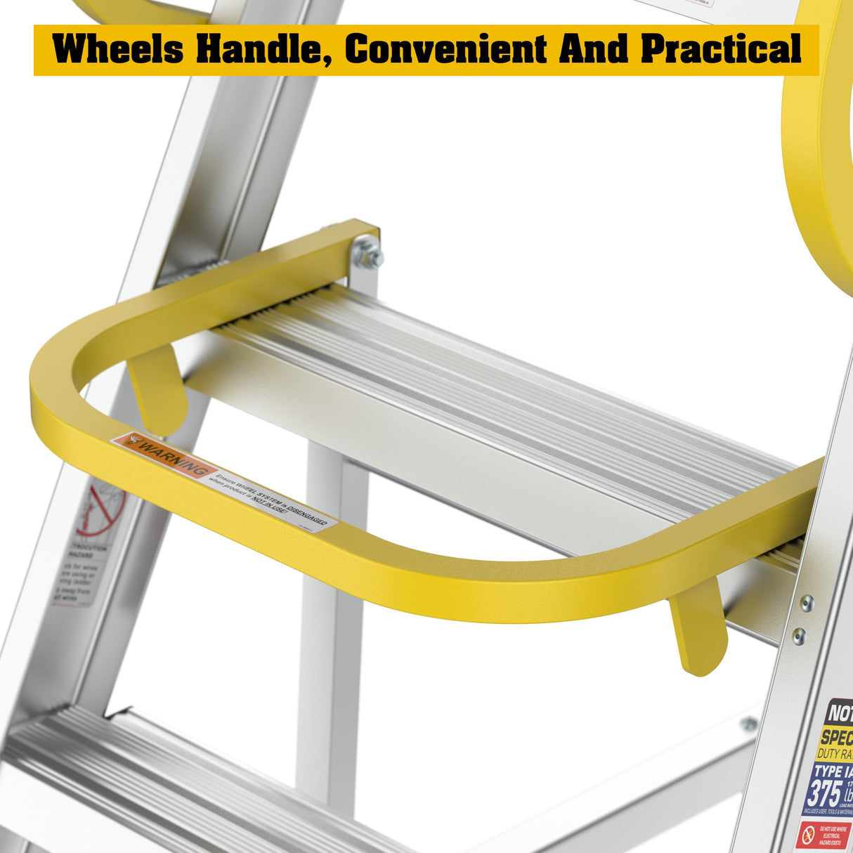 Heavy - Duty Aluminum Rolling Platform Ladder with 5 Steps 375lbs Capacity 50.80 x 28.40 x 89.70 inches - Fab Heavy Parts