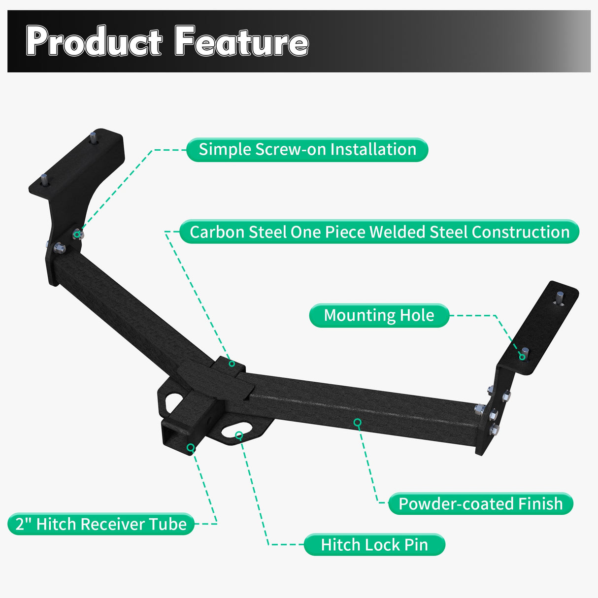 Heavy Duty Carbon Steel Class 3 Trailer Hitch 2" Receiver Fit For 2006–2018 Toyota RAV4, 675 Lbs Tongue Weight 4500 Lbs WD Capacity - Fab Heavy Parts