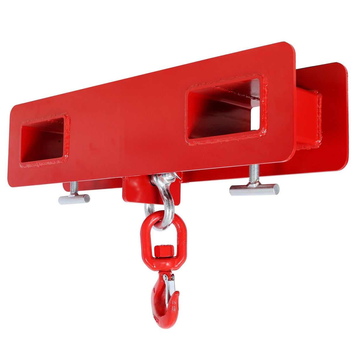 Heavy Duty Forklift Mobile Crane Attachment 4400 LBS Load Capacity Fork Lifting Hoist with Safety Hook & Dual Large T-Bolts - Red - Fab Heavy Parts