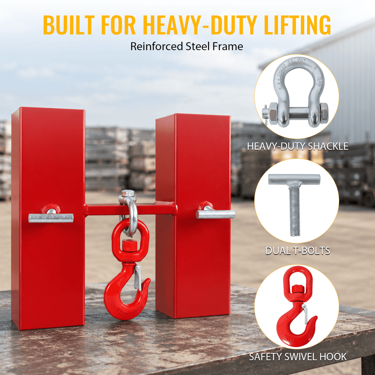 Heavy Duty Forklift Mobile Crane Attachment 6600 LBS Load Capacity Fork Lifting Hoist with Safety Hook & Dual Large T-Bolts - Fab Heavy Parts