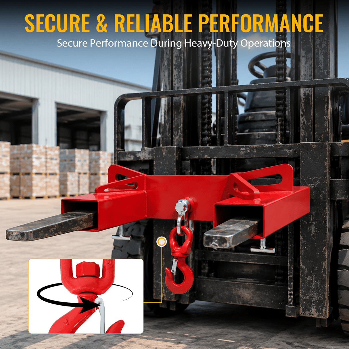 Heavy Duty Forklift Mobile Crane Attachment 6600 LBS Load Capacity Fork Lifting Hoist with Safety Hook & Dual Large T-Bolts - Fab Heavy Parts