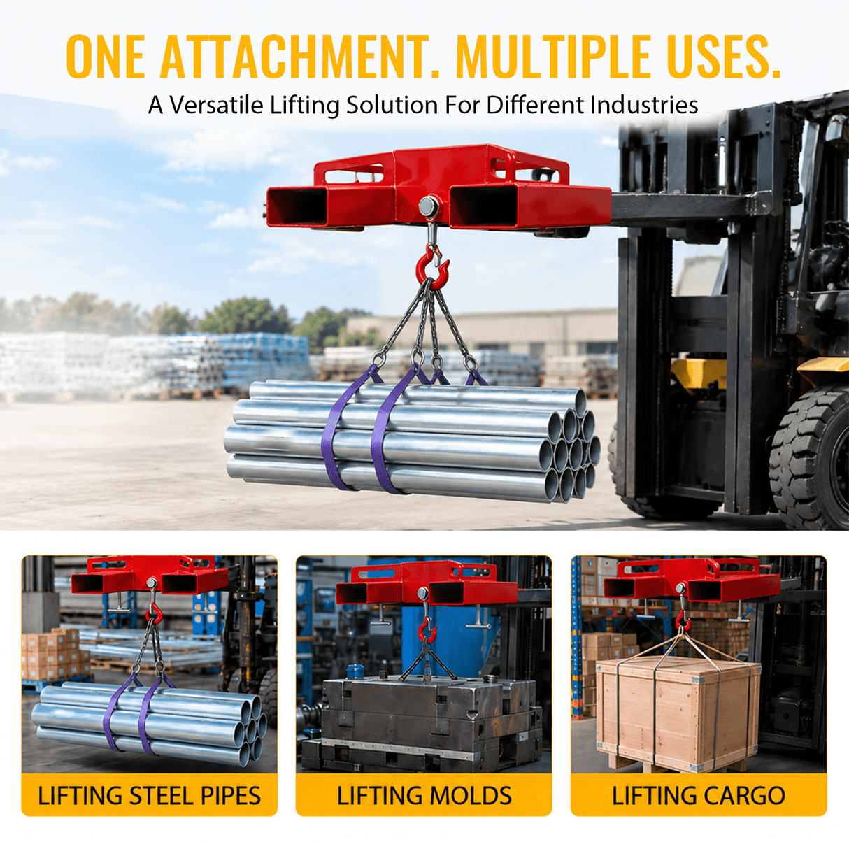 Heavy Duty Forklift Mobile Crane Attachment 6600 LBS Load Capacity Fork Lifting Hoist with Safety Hook & Dual Large T-Bolts - Fab Heavy Parts