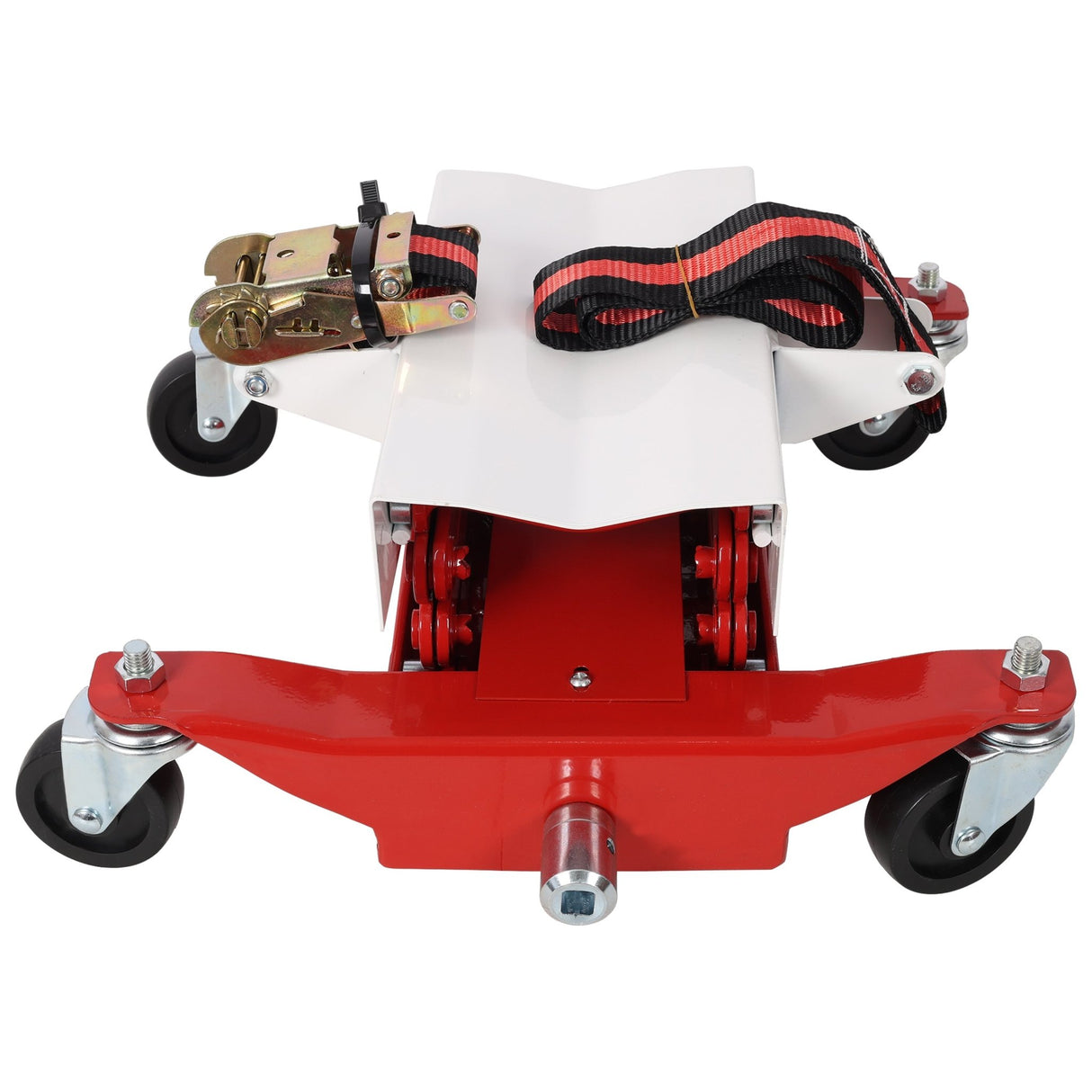 Heavy - Duty Low Lift Transmission Jack with Nylon Safety Strap Steel 450 Lbs Capacity - Fab Heavy Parts
