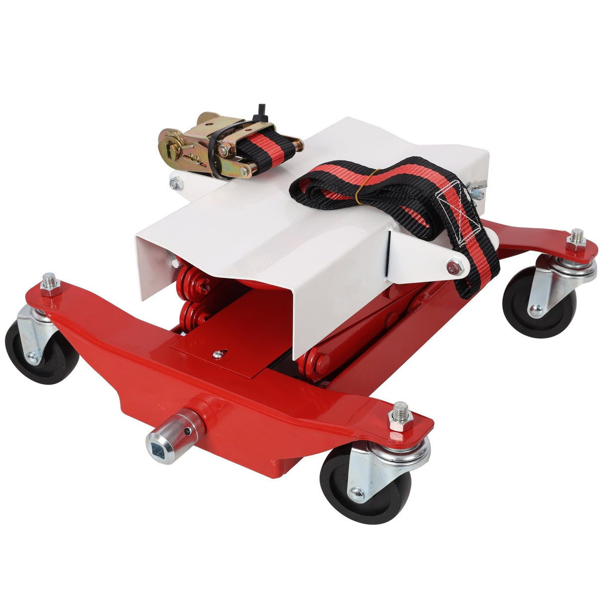 Heavy - Duty Low Lift Transmission Jack with Nylon Safety Strap Steel 450 Lbs Capacity - Fab Heavy Parts