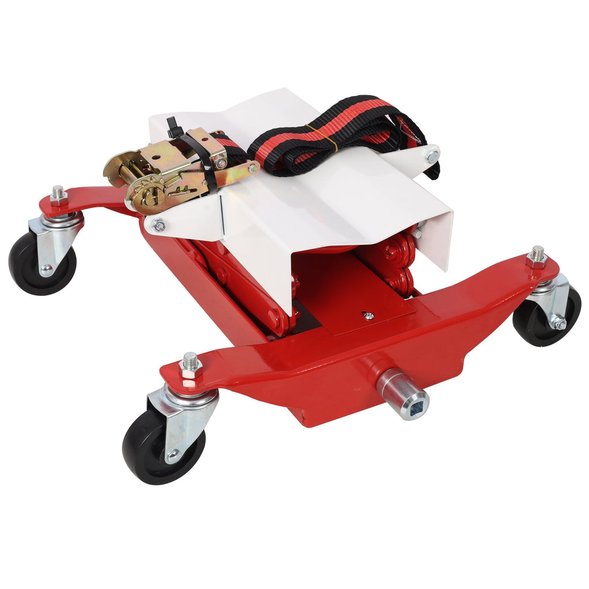 Heavy - Duty Low Lift Transmission Jack with Nylon Safety Strap Steel 450 Lbs Capacity - Fab Heavy Parts