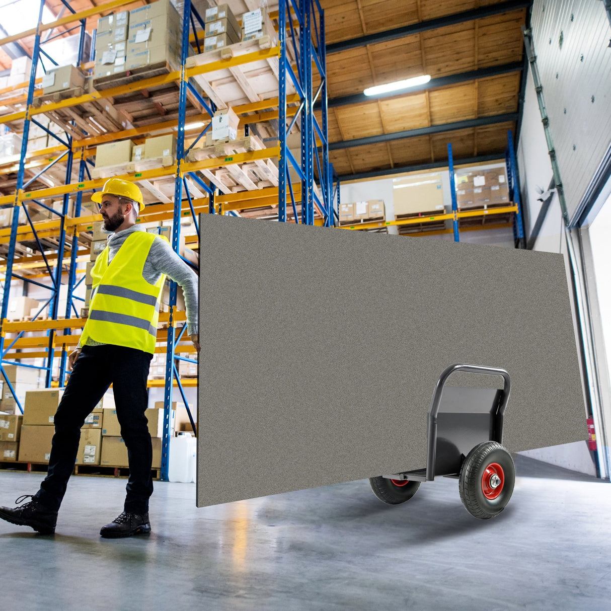 Heavy Duty Panel Dolly Slab Dolly 10" Solid Rubber Tires 1000 LBS All - Terrain Movement for Heavy Drywall Sheet & Door Material - Black - Fab Heavy Parts