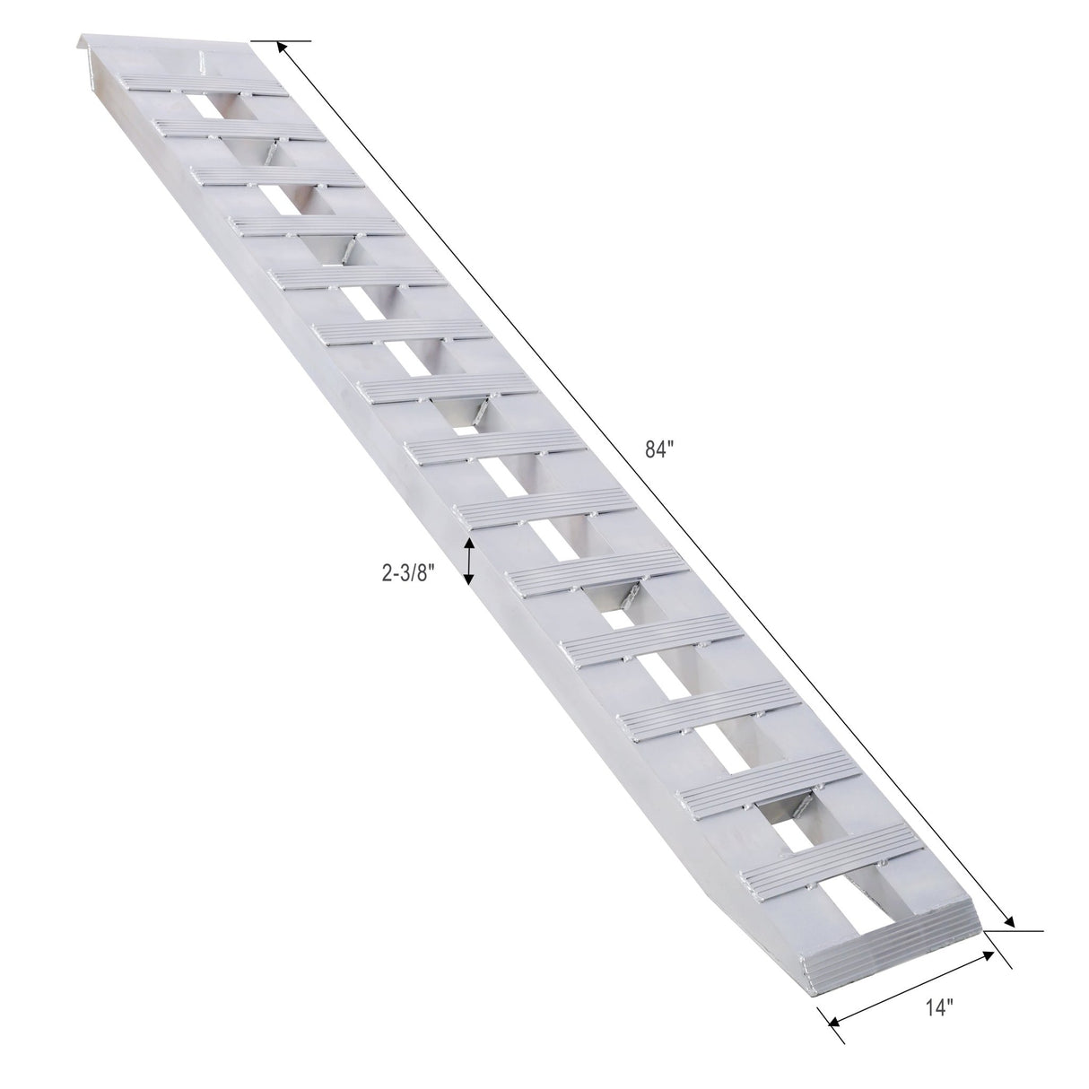 Heavy - Duty Ramps with Top Hook Attaching End Universal Loading 84" X 14" 6600 LBS 1 Pair 2 Ramps Silver Aluminum - Fab Heavy Parts