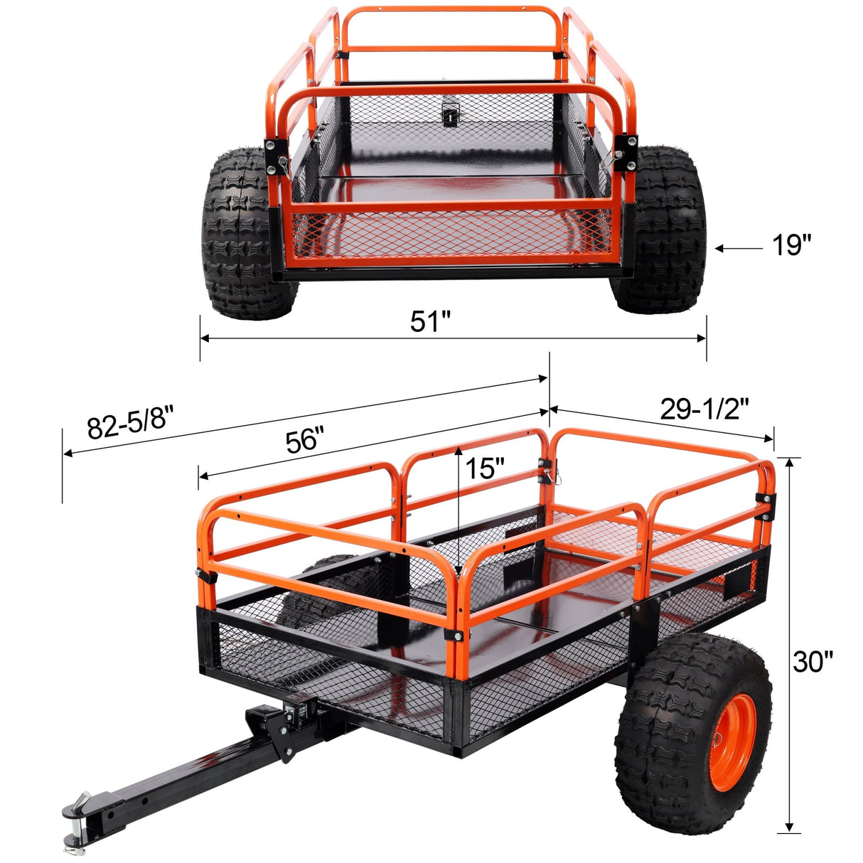 Heavy - Duty Tow - Behind Dump Cart 1500 lbs Load Capacity for ATV UTV Lawn Mower Tractor Yard Garden Farm Hauling - Orange - Fab Heavy Parts