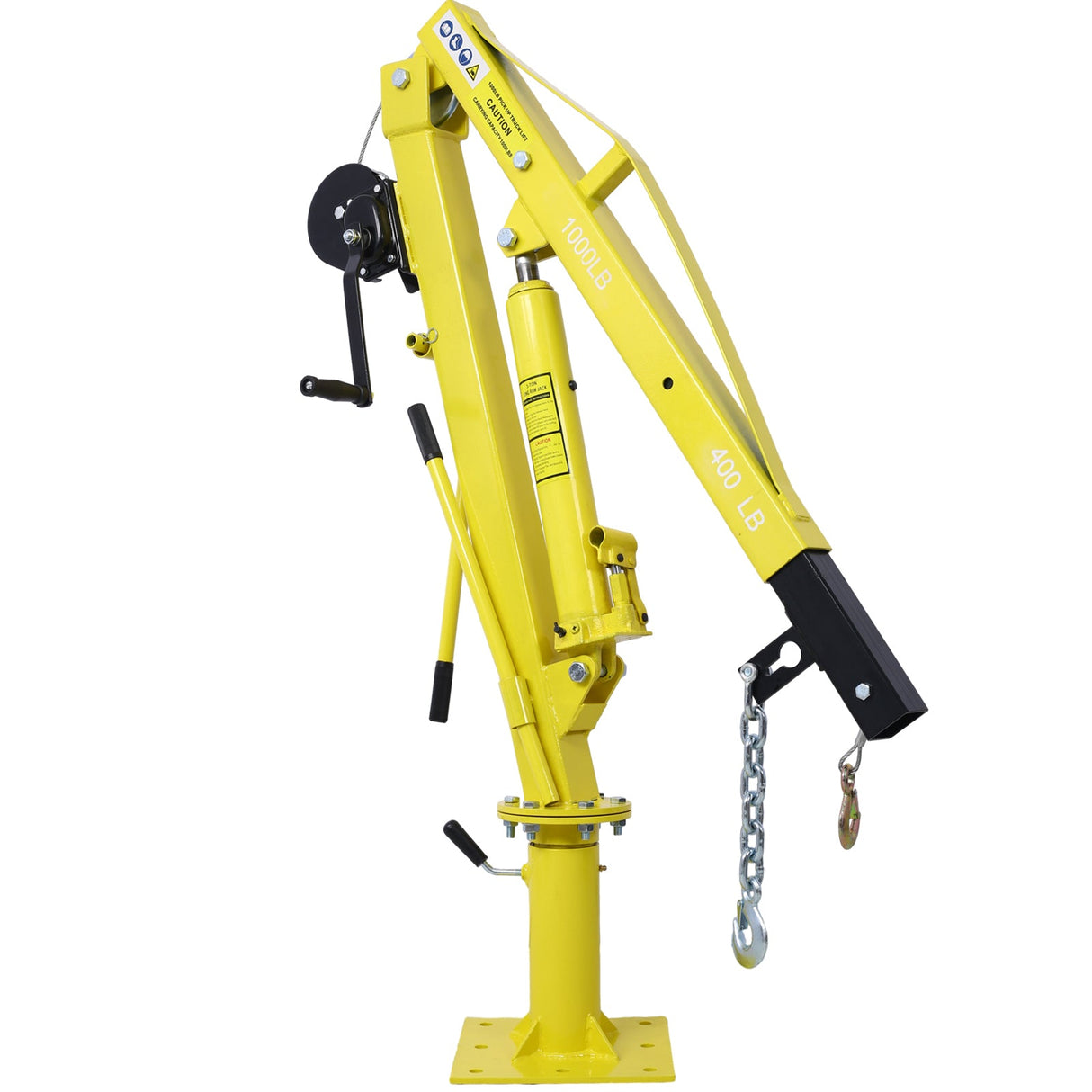 Hydraulic Pickup Truck Crane with Hand Winch Bed Hoist Jib 1000 - Lb. Capacity Yellow - Fab Heavy Parts