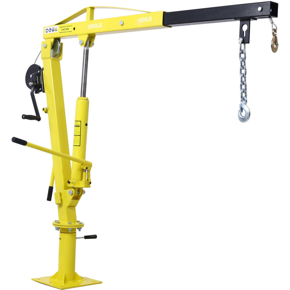 Hydraulic Pickup Truck Crane with Hand Winch Bed Hoist Jib 2000 - Lb. Capacity Yellow - Fab Heavy Parts