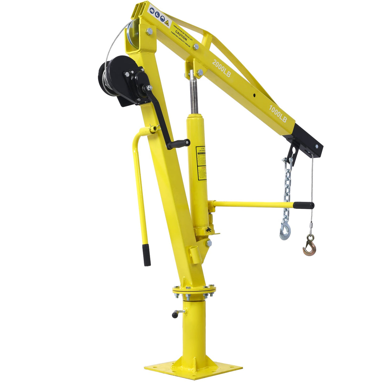 Hydraulic Pickup Truck Crane with Hand Winch Bed Hoist Jib 2000 - Lb. Capacity Yellow - Fab Heavy Parts