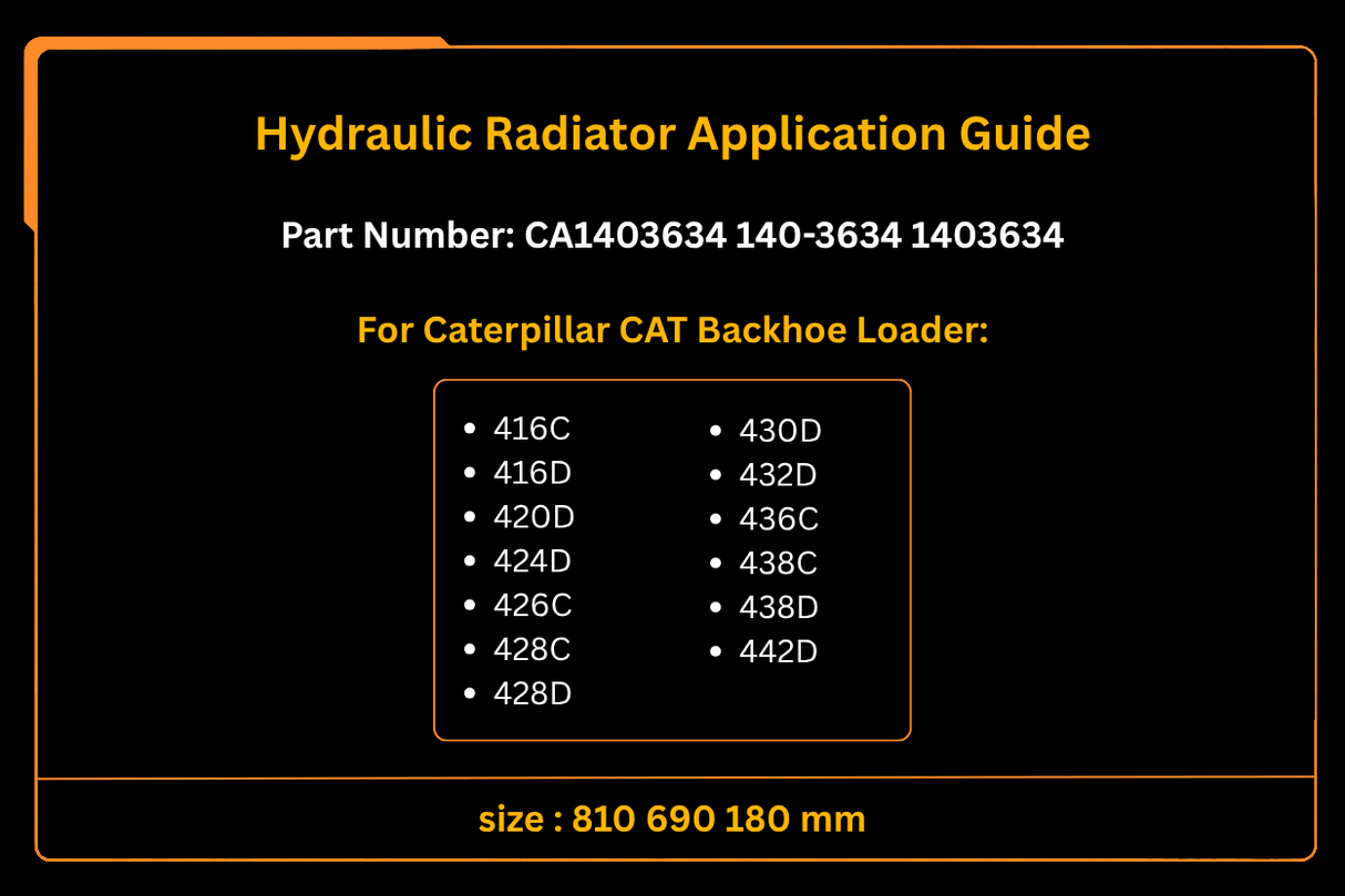 Hydraulic Radiator 1403634 140 - 3634 Fits for Caterpillar CAT 416C 416D 420D 424D 426C 428C 428D 430D 432D 436C 438C 438D 442D - Fab Heavy Parts