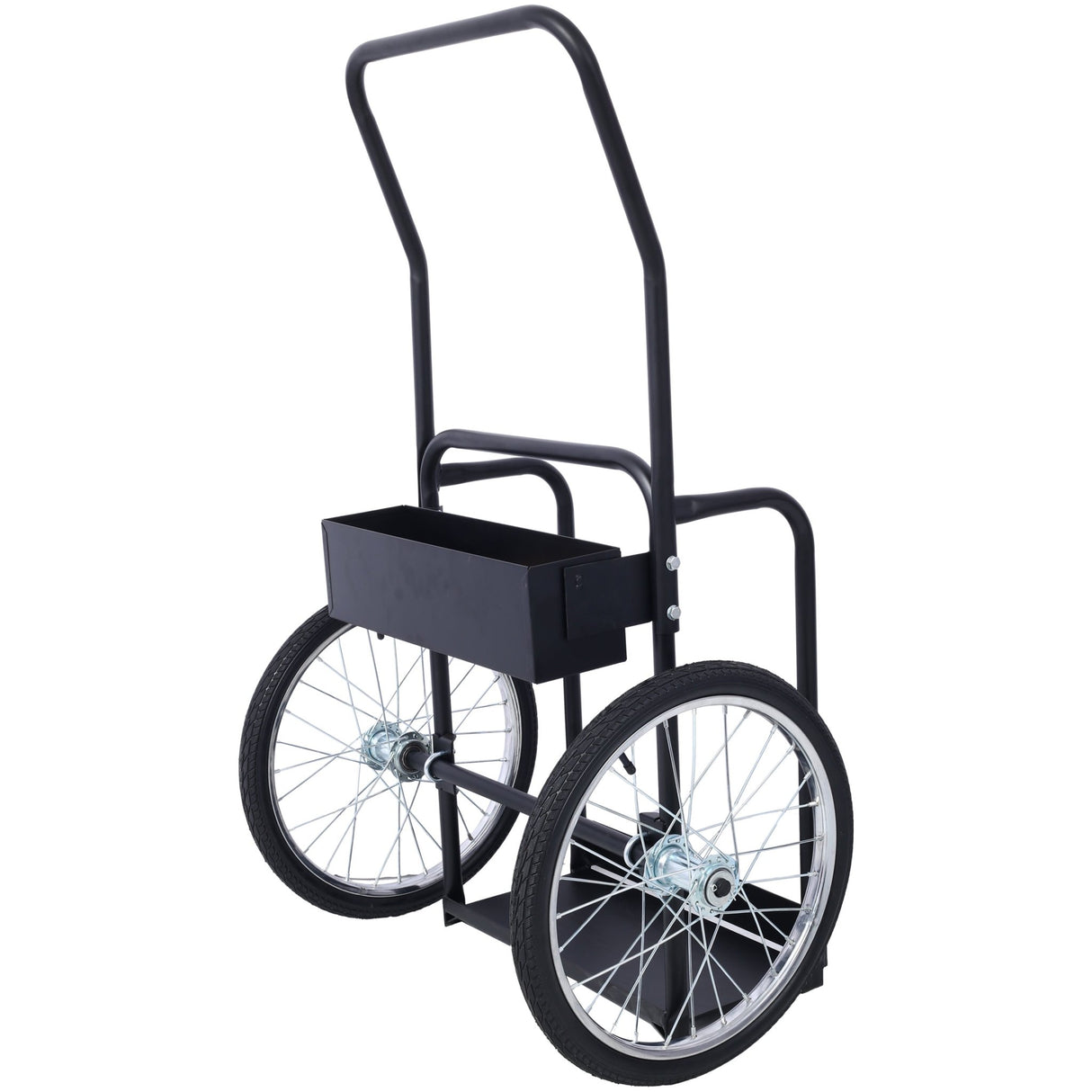 Large Dual Oxygen Tank Cart Dolly with Double Cylinder 20" Pneumatic Wheels Two Fastening Belts - Black - Fab Heavy Parts