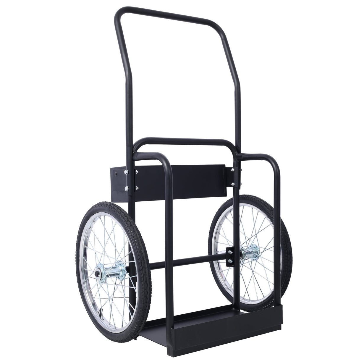 Large Dual Oxygen Tank Cart Dolly with Double Cylinder 20" Pneumatic Wheels Two Fastening Belts - Black - Fab Heavy Parts