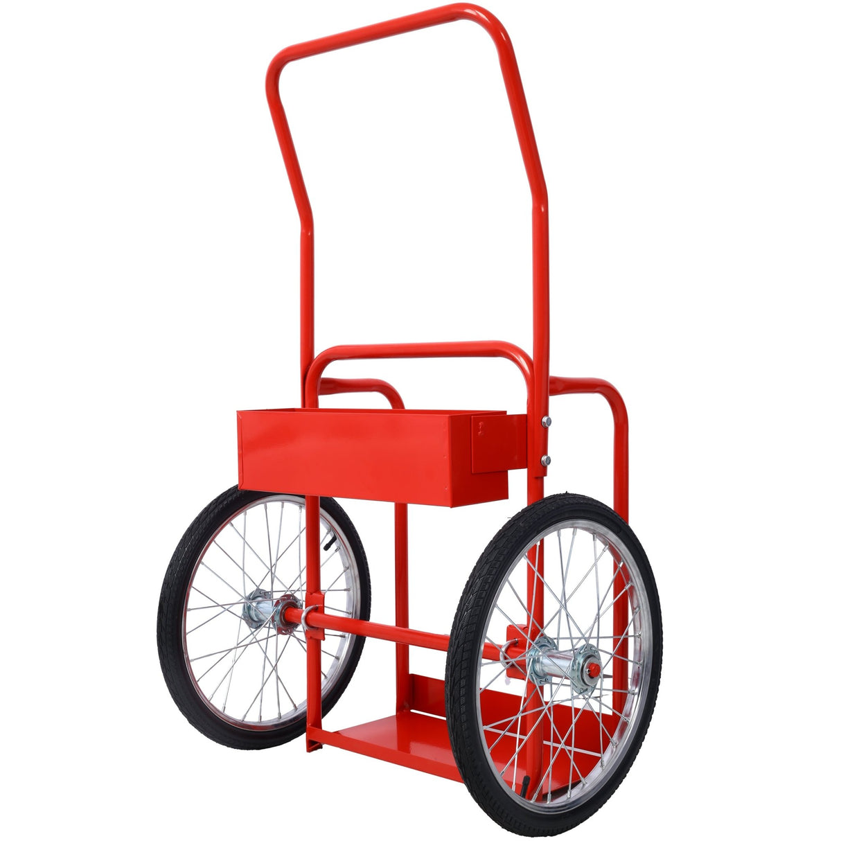 Large Dual Oxygen Tank Cart Dolly with Double Cylinder 20" Pneumatic Wheels Two Fastening Belts - Red - Fab Heavy Parts