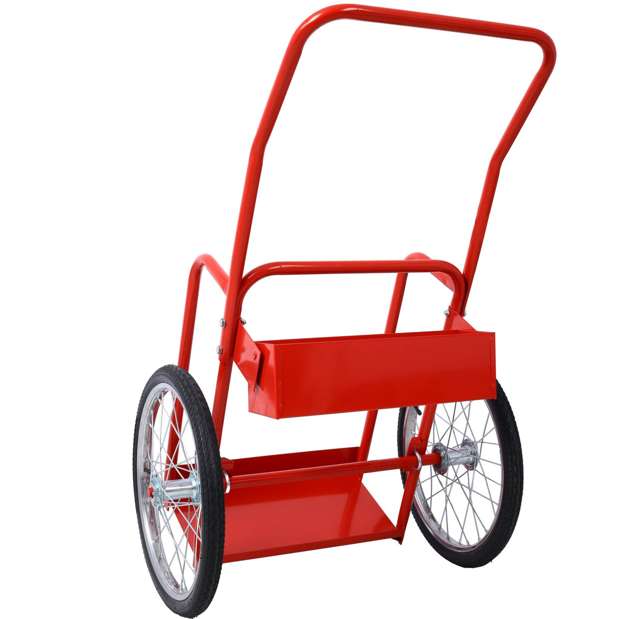Large Dual Oxygen Tank Cart Dolly with Double Cylinder 20" Pneumatic Wheels Two Fastening Belts - Red - Fab Heavy Parts