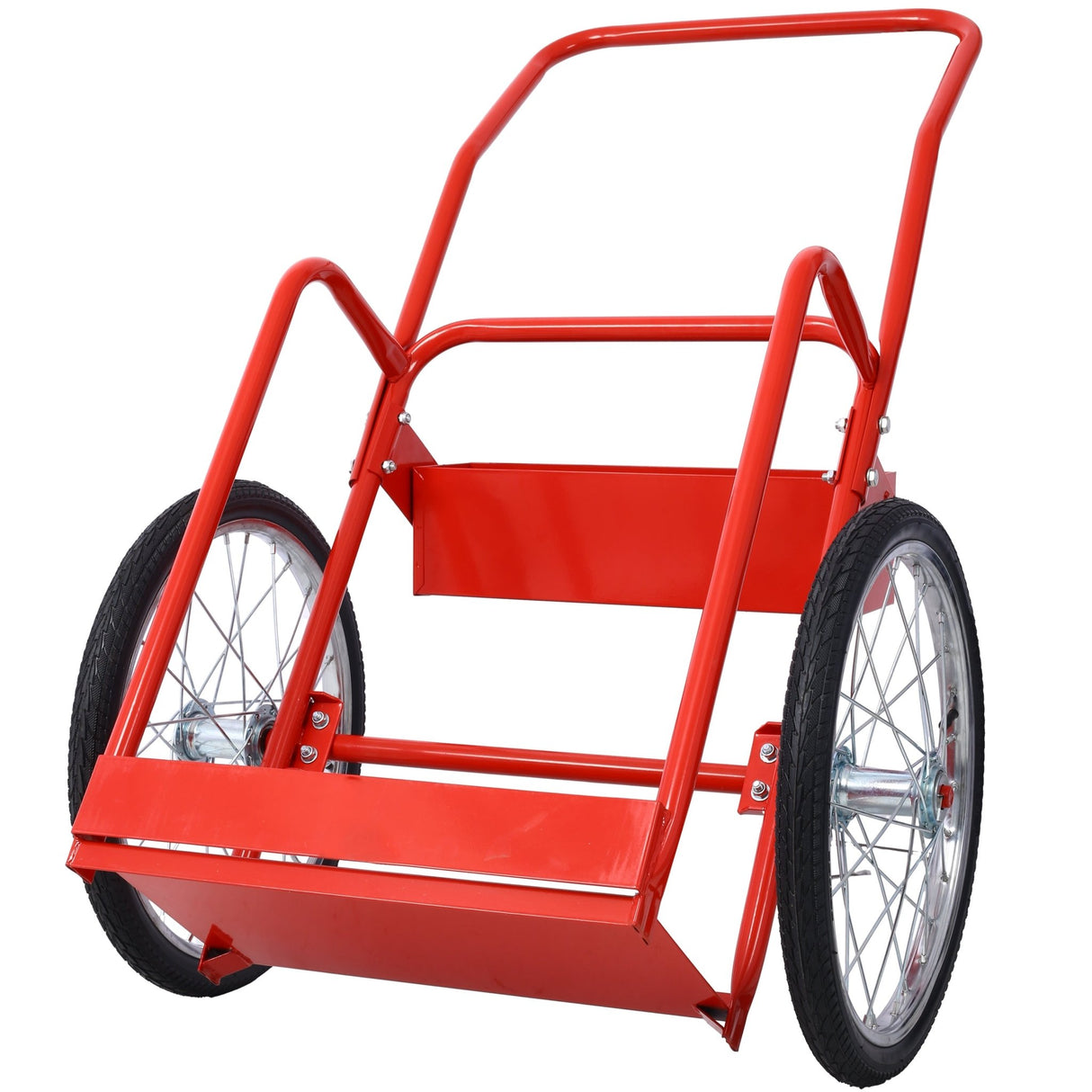 Large Dual Oxygen Tank Cart Dolly with Double Cylinder 20" Pneumatic Wheels Two Fastening Belts - Red - Fab Heavy Parts