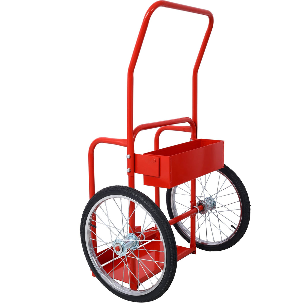 Large Dual Oxygen Tank Cart Dolly with Double Cylinder 20" Pneumatic Wheels Two Fastening Belts - Red - Fab Heavy Parts
