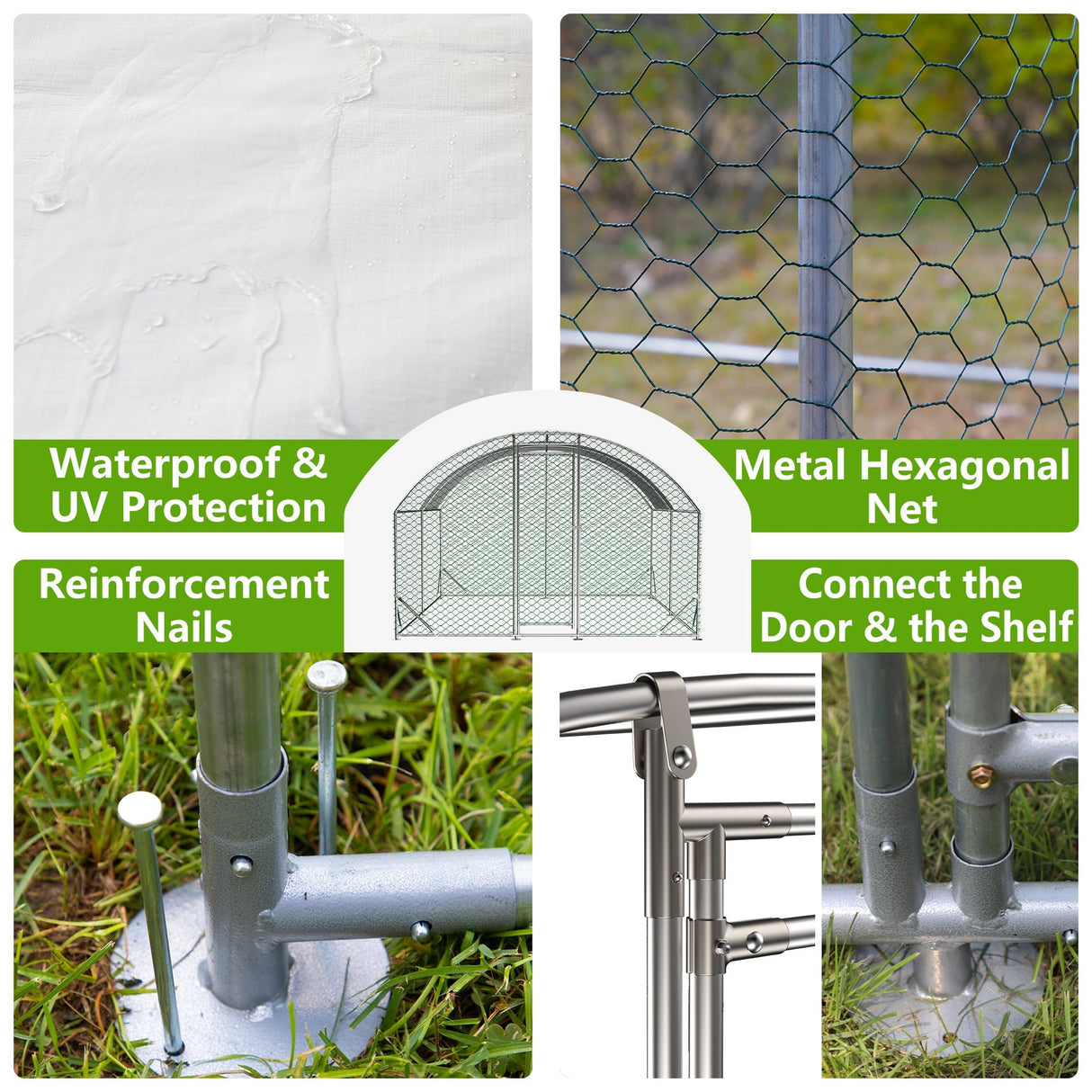 Large Metal Chicken Coop with Waterproof and Anti - UV Cover Dome Shaped Walk - in Fence Cage 9.84' x 13.12' x 6.56' - Fab Heavy Parts