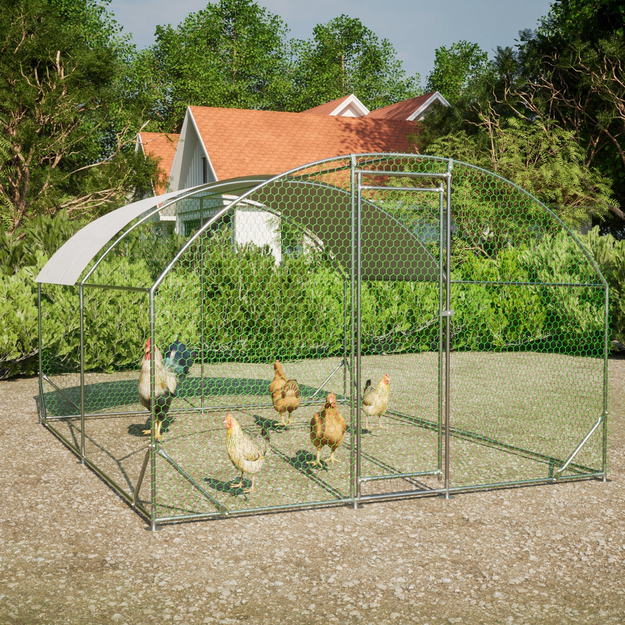 Large Metal Chicken Coop with Waterproof and Anti - UV Cover Dome Shaped Walk - in Fence Cage 9.84' x 13.12' x 6.56' - Fab Heavy Parts