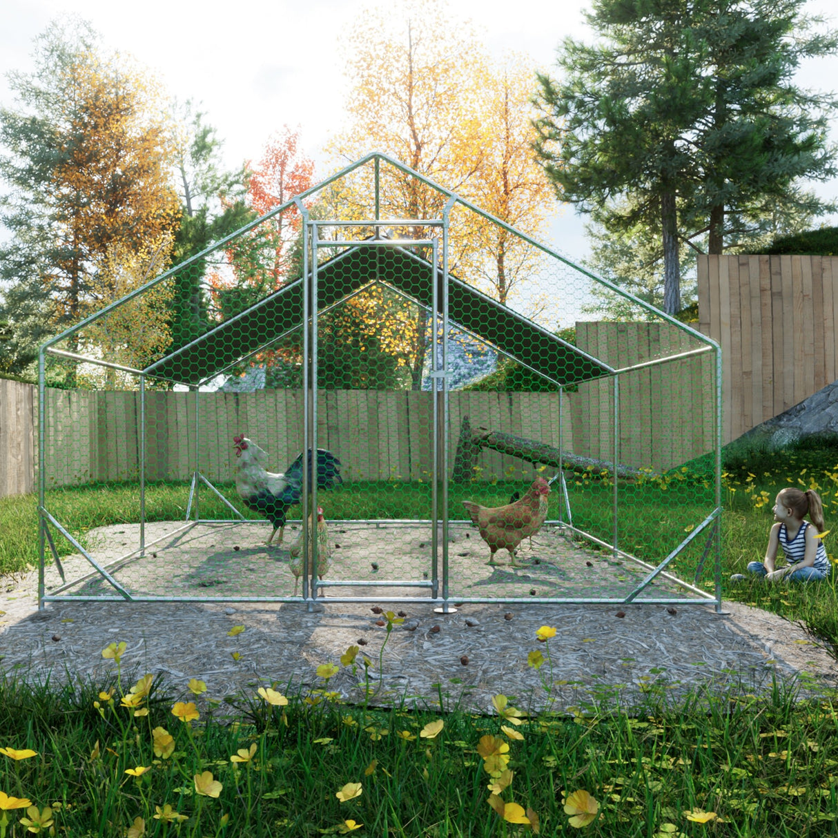 Large Walk - in Metal Galvanized Wire Poultry Cage with Waterproof and Anti - Ultraviolet Cover 10' L x 13' W x 6.56' H - Fab Heavy Parts