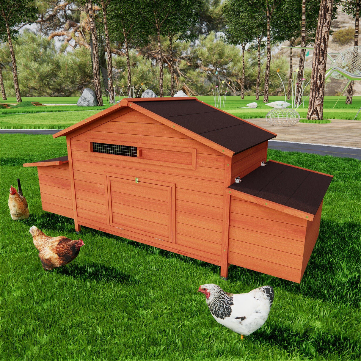Large Wooden Chicken Coop with 2 Sides Nesting Boxes 2 Free - range Doors Leakproof Tray - Fab Heavy Parts