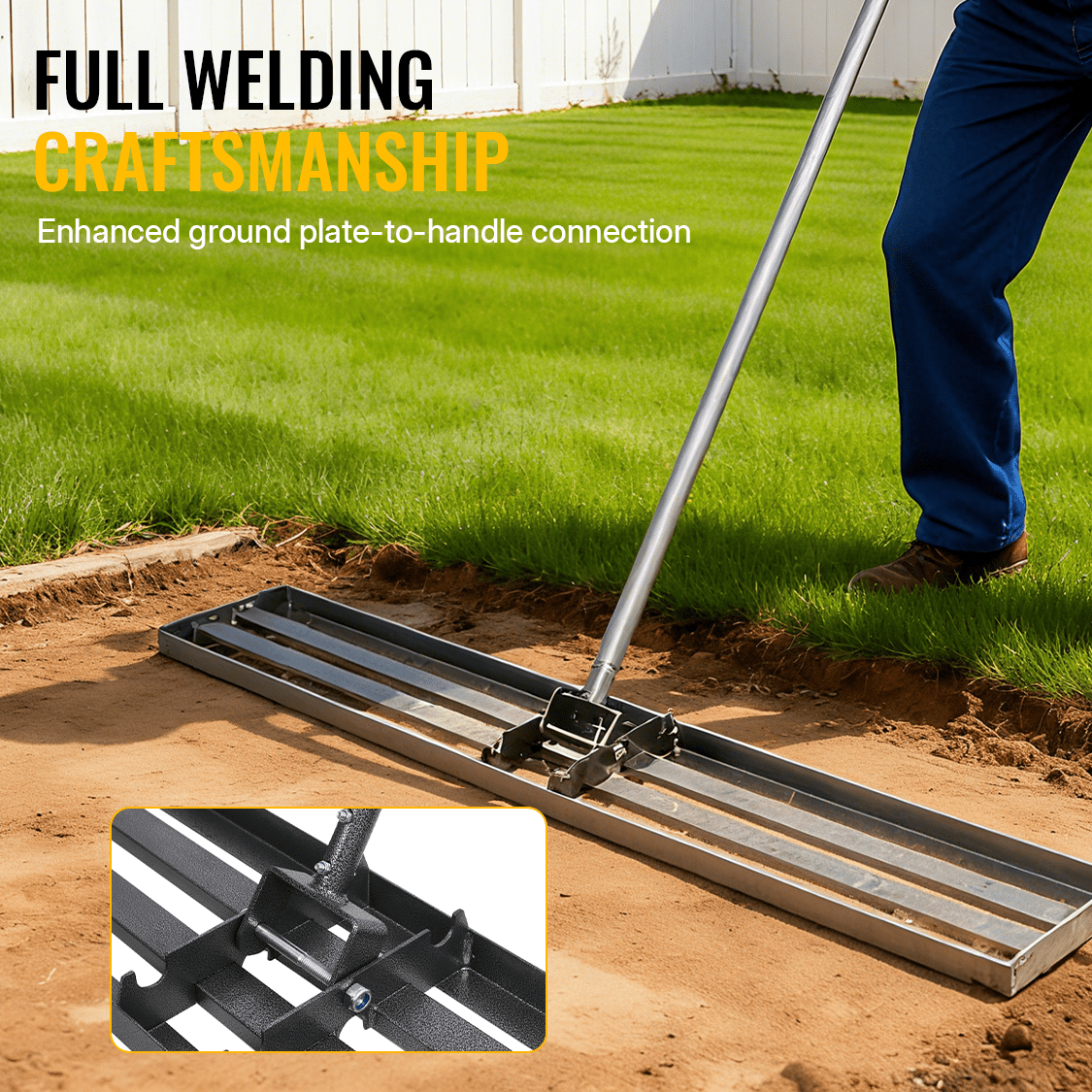Lawn Leveling Rake Tool 48"x10" Heavy Duty Effort Saving 7FT Steel Handle - Fab Heavy Parts
