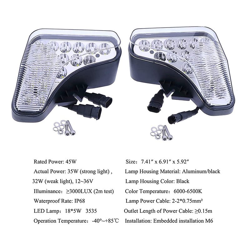 LED Headlight Kit 7251341 7251340 Aftermarket Replacement For Bobcat S450 S510 S530 S550 S570 S590 S595 S630 S650 S740 S750 S770 S850 - Fab Heavy Parts