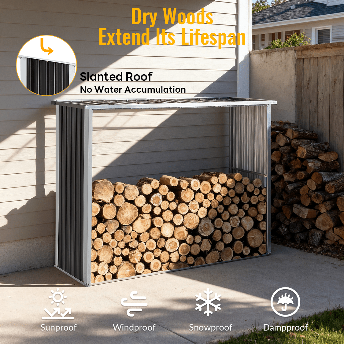 Log Storage Shed with Roof Firewood Rack Anthracite Galvanized Steel 70.9" - Fab Heavy Parts