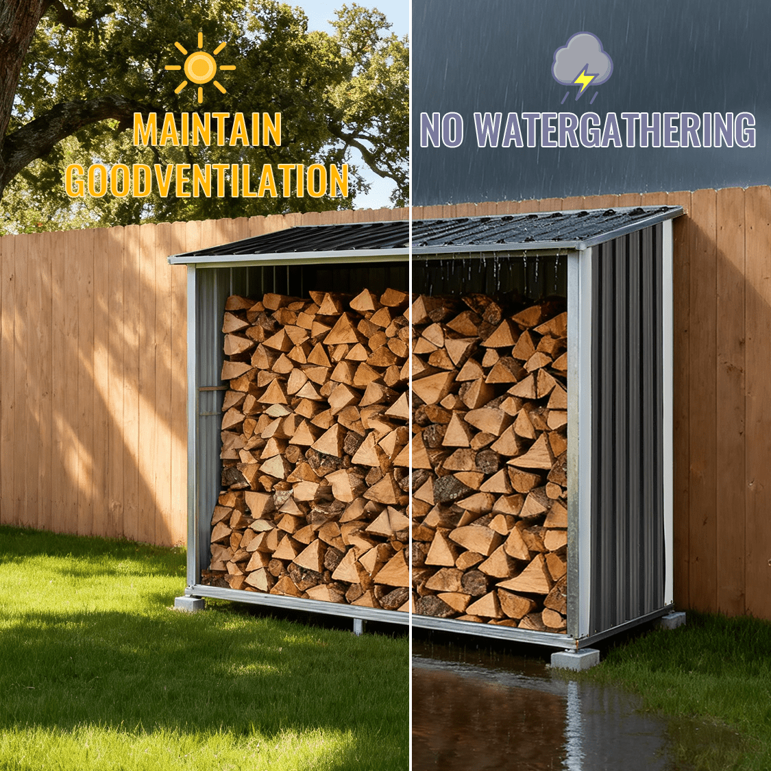 Log Storage Shed with Roof Firewood Rack Anthracite Galvanized Steel 70.9" - Fab Heavy Parts