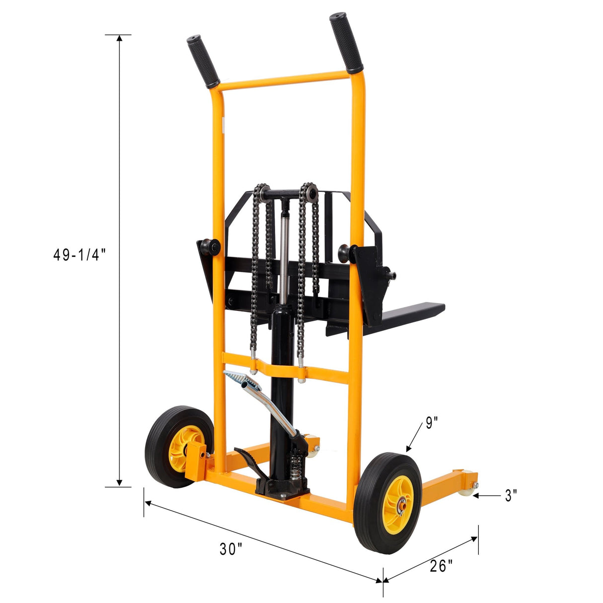 Manual Forklift Pallet Stakcer 440 Lbs Capacity Hydraulic Material Lift 35.5" Lift Height with Adjustable Forks and Fixed Legs 4PCS Wheels - Yellow - Fab Heavy Parts