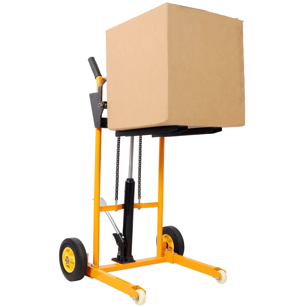 Manual Forklift Pallet Stakcer 440 Lbs Capacity Hydraulic Material Lift 35.5" Lift Height with Adjustable Forks and Fixed Legs 4PCS Wheels - Yellow - Fab Heavy Parts
