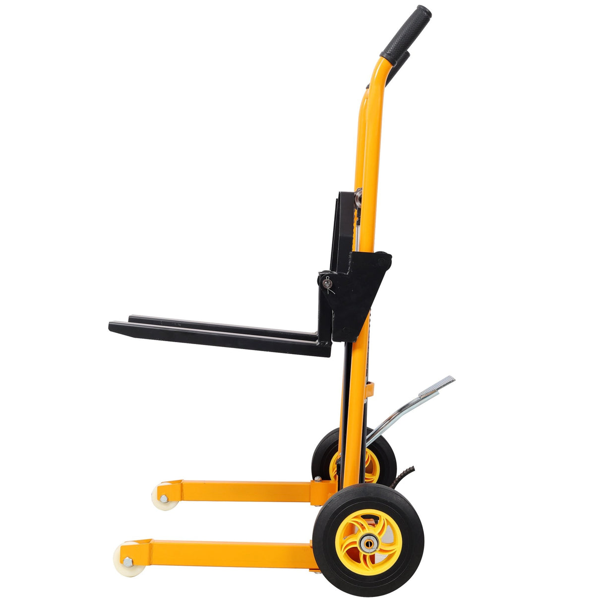 Manual Forklift Pallet Stakcer 440 Lbs Capacity Hydraulic Material Lift 35.5" Lift Height with Adjustable Forks and Fixed Legs 4PCS Wheels - Yellow - Fab Heavy Parts