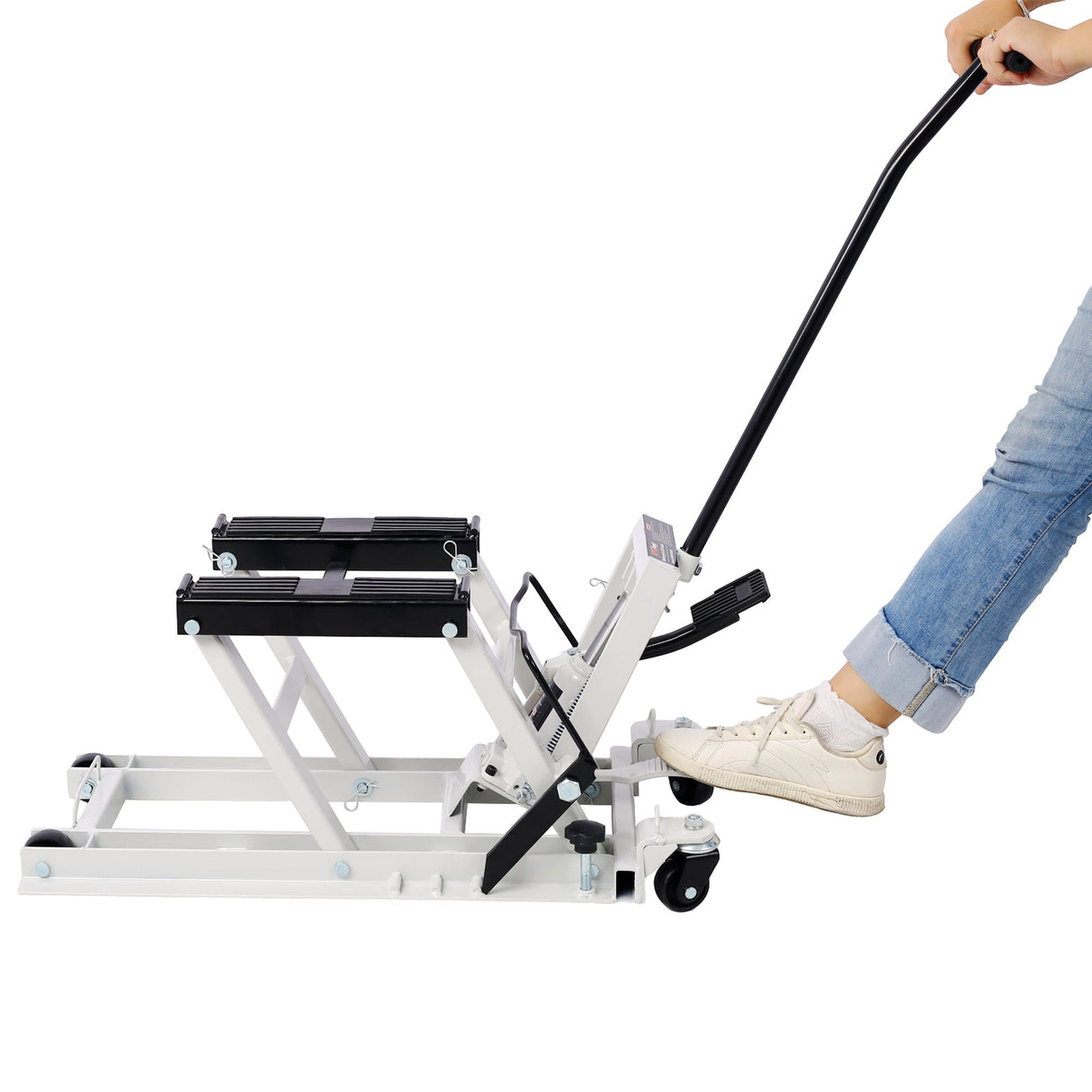 MovYard® Hydraulic Motorcycle Lift Jack 1500 LBS Capacity ATV Scissor Portable Table with 4 Wheels Foot - Operated Hoist Stand with 2xtie Down Gray - Fab Heavy Parts