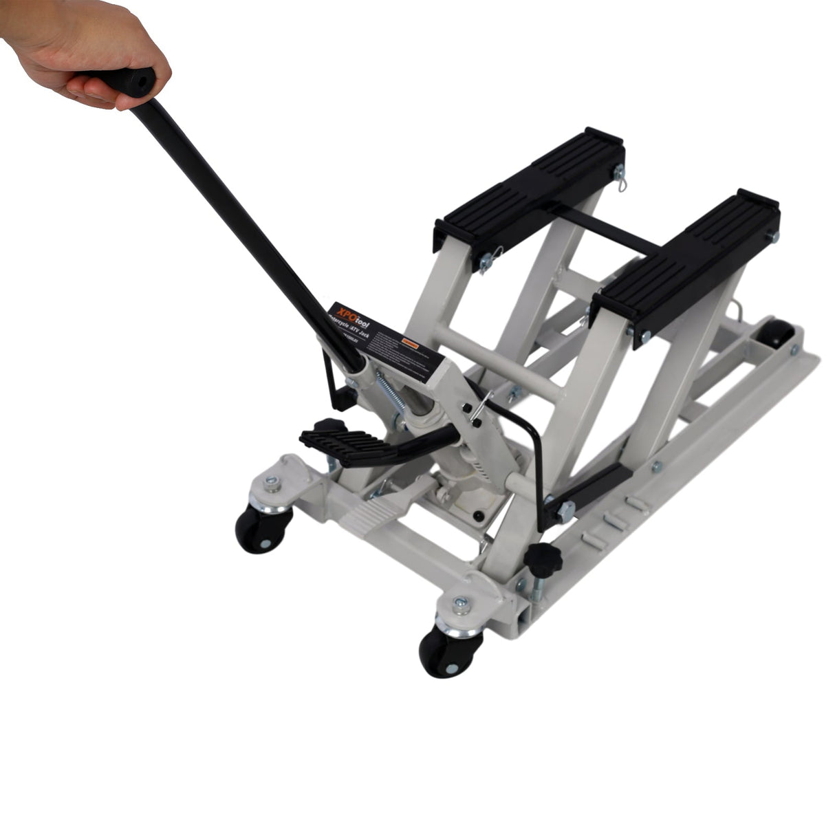 MovYard® Hydraulic Motorcycle Lift Jack 1500 LBS Capacity ATV Scissor Portable Table with 4 Wheels Foot - Operated Hoist Stand with 2xtie Down Gray - Fab Heavy Parts