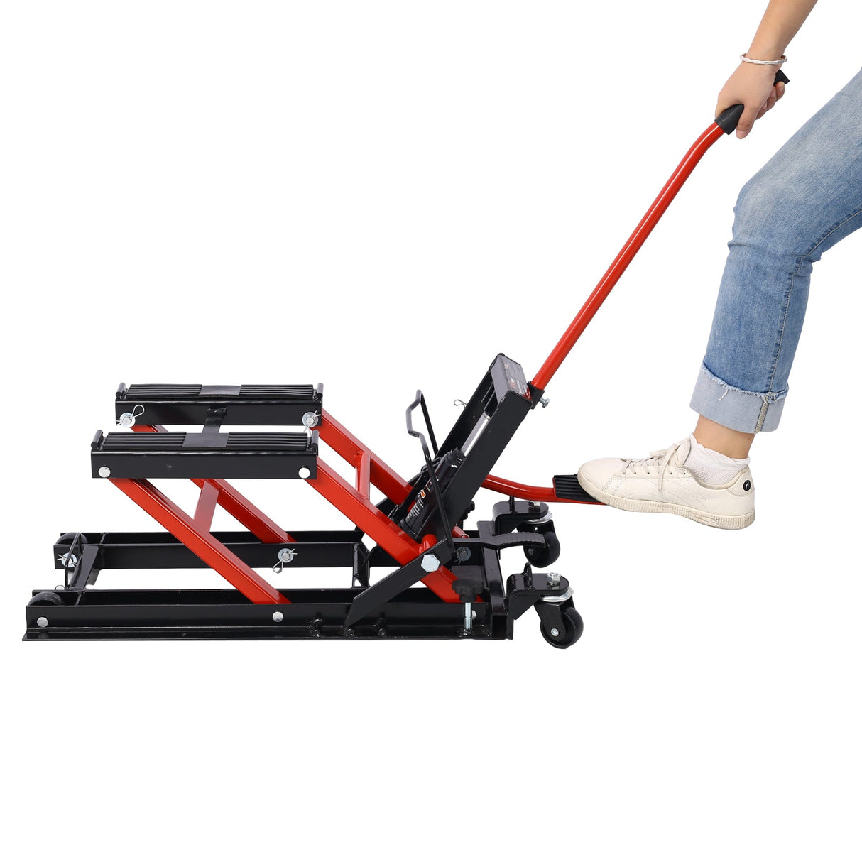 MovYard® Hydraulic Motorcycle Lift Jack 1500 LBS Capacity ATV Scissor Portable Table with 4 Wheels Foot - Operated Hoist Stand - Fab Heavy Parts