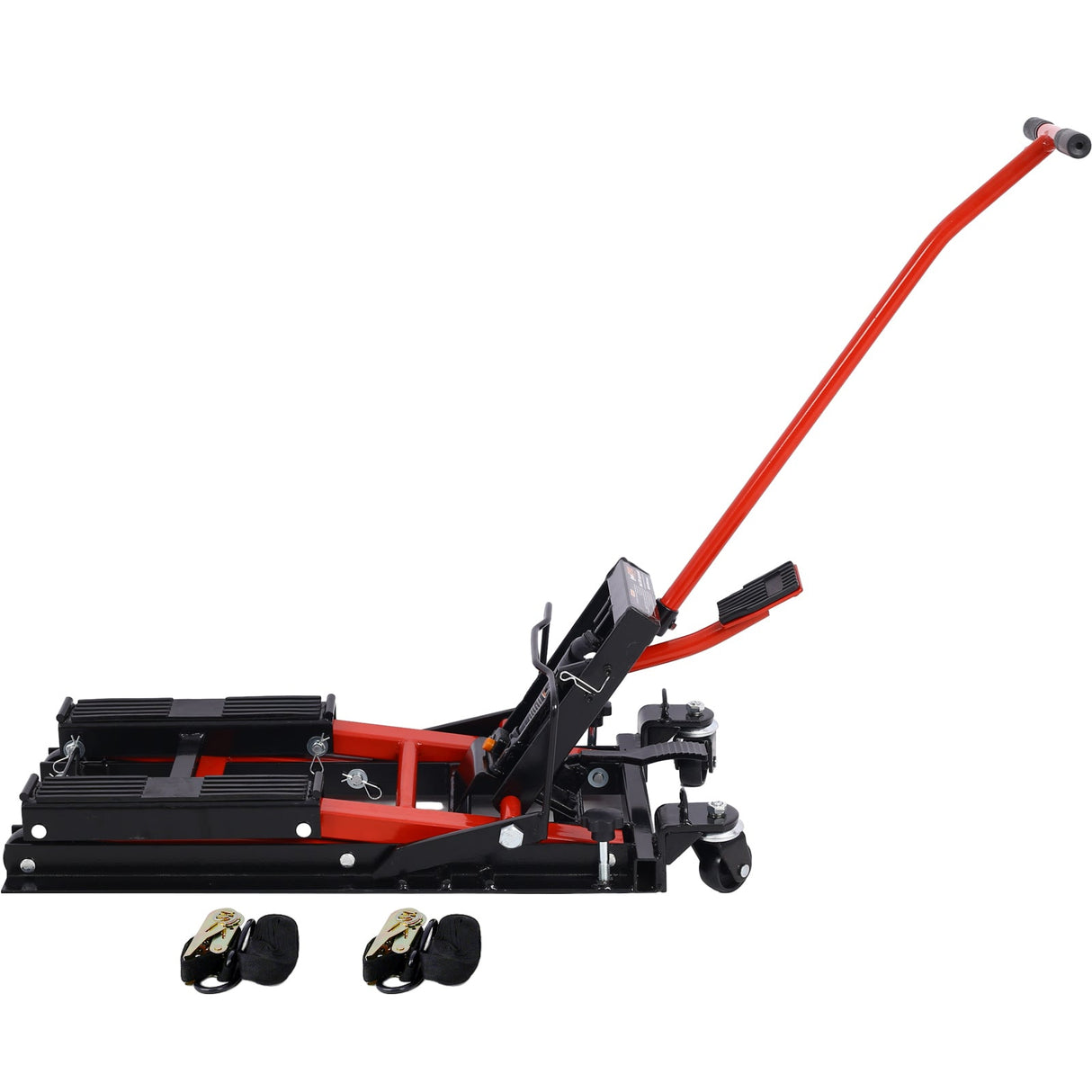 MovYard® Hydraulic Motorcycle Lift Jack 1500 LBS Capacity Scissor Portable Table with 4 Wheels Foot - Operated Hoist Stand with Tie Down - Fab Heavy Parts