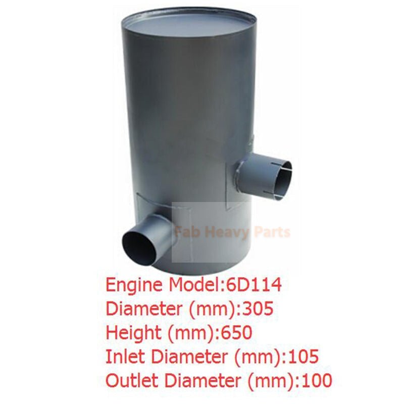 Muffler Silencer 207 - 01 - K1160 Fits for Komatsu Engine 6D108 6D114 Excavator PC340LC - 6K PC340 - 6K PC380LC - 6K PC340NLC - 6K PC300LC - 6LE PC300HD - 6LE PC300LC - 6LC PC300HD - 6LC - Fab Heavy Parts