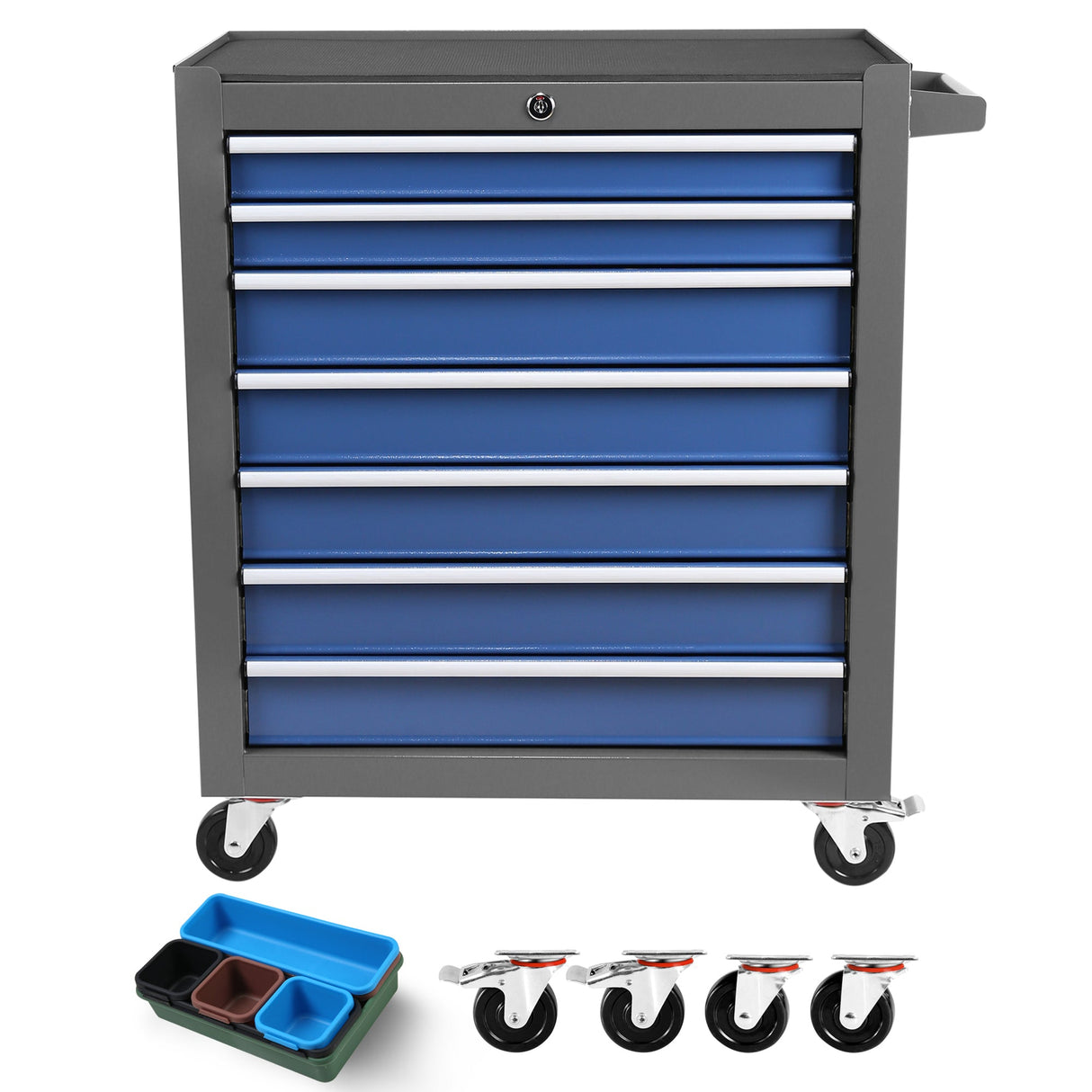Multifunctional Mechanic Rolling Tool Chest Storage Cabinet with 7 - Drawer Wheels - Blue Gray - Fab Heavy Parts