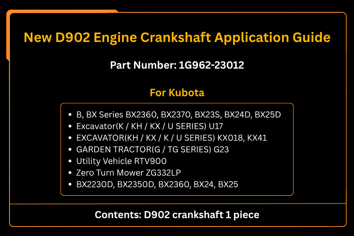 New D902 Engine Crankshaft 1G962 - 23012 For Kubota BX2360 U17 KX41 - Fab Heavy Parts
