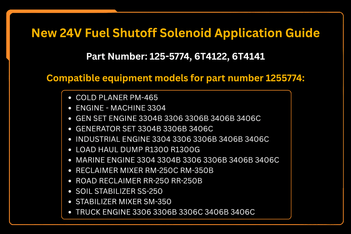 New Fuel Shutoff Solenoid Fits for Caterpillar 3406B 3406C Series Engine 125 - 5774 1255774, 6T4122 6T - 4122, 6T4141 6T - 4141 - Fab Heavy Parts