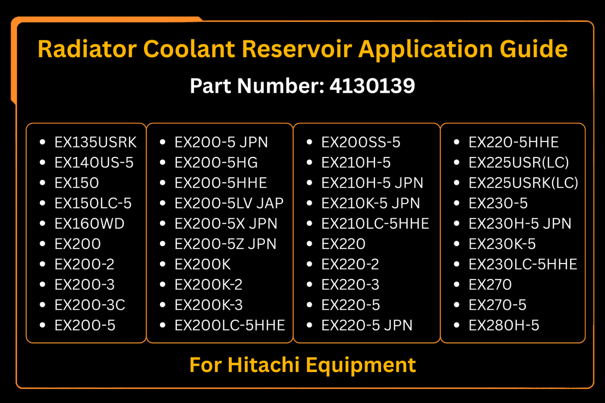 New Radiator Coolant Reservoir 4130139 for Hitachi EX120 - 5 EX100 - 3 EX200 - 5 EX350 - 5 Fits for John Deere 270C LC - Fab Heavy Parts