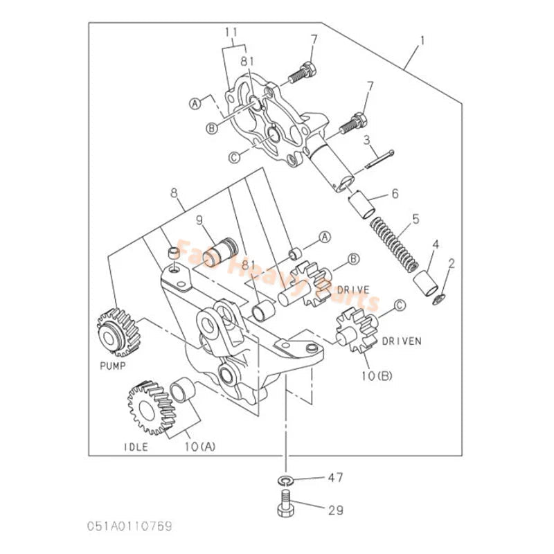 Oil Pump 1131001572 for Isuzu Engine 6RB1 Hitachi Excavator UH181 UH501 - Fab Heavy Parts