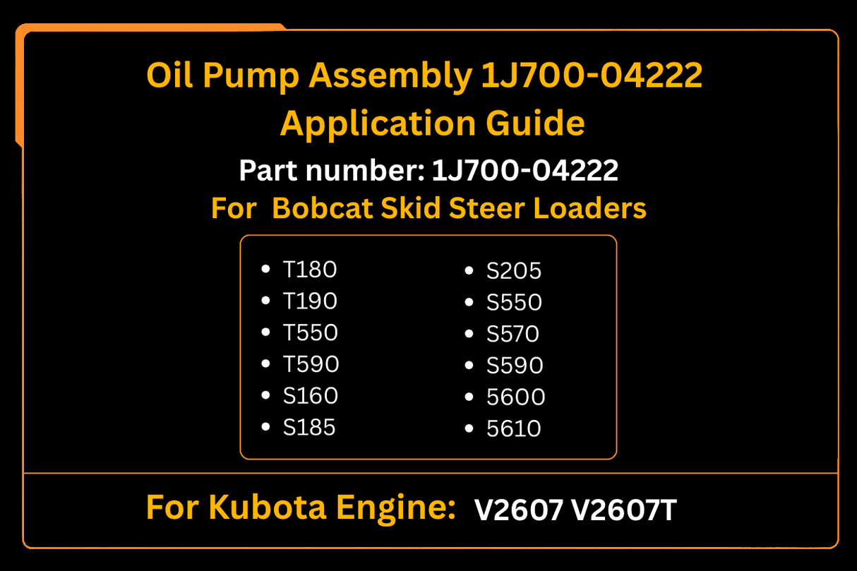 Oil Pump Assembly 1J700 - 04222 Fits for Kubota V2607 Aftermarket Replacement For Bobcat T180 T190 T550 T590 S185 S550 - Fab Heavy Parts