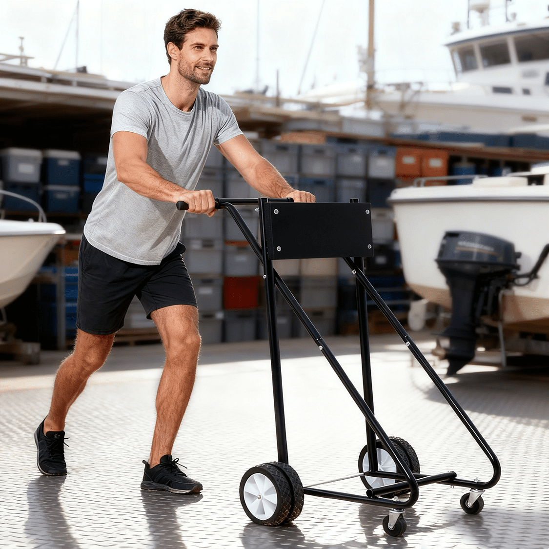 Outboard Boat Motor Stand Engine Carrier Cart Dolly for Storage 315lbs Weight Capacity w/Wheels Black - Fab Heavy Parts