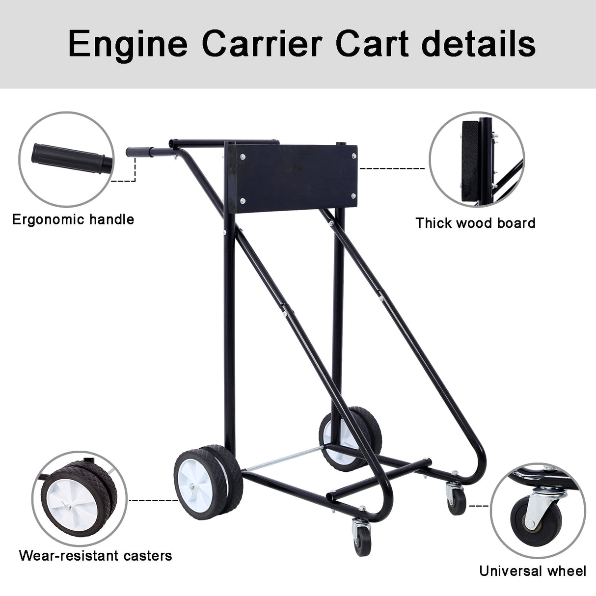 Outboard Boat Motor Stand Engine Carrier Cart Dolly for Storage 315lbs Weight Capacity w/Wheels Black - Fab Heavy Parts