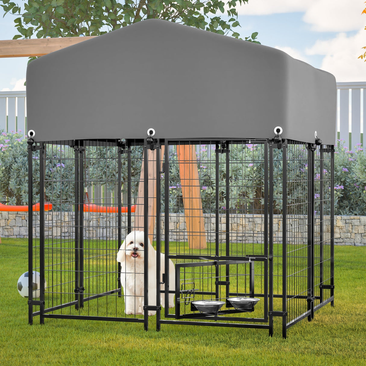Outdoor Dog Kennel 4.23'x3.83'x4.83' with Roof Heavy Duty Welded Wire Crate All - Weather Protection & Safe Lock Design for Dogs and Pets - Fab Heavy Parts